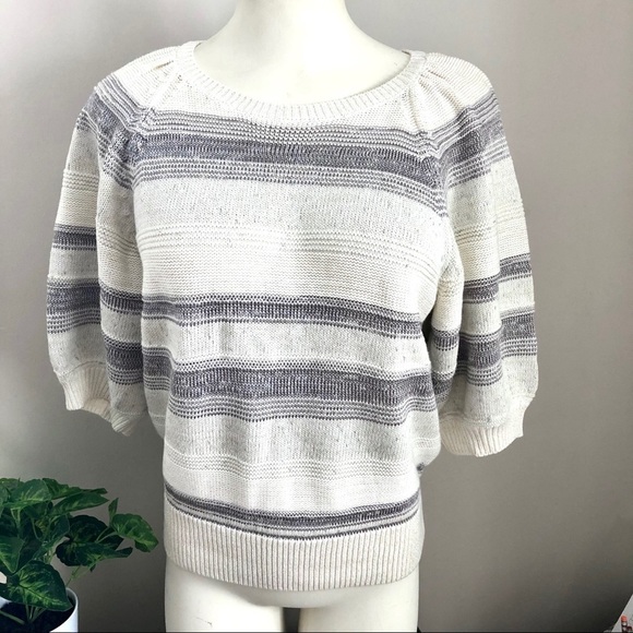 Ann Taylor Shimmer Stripe Puff Sleeve Sweater NWT